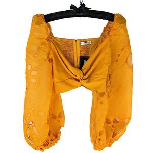 Chicways Boutique Size Small SM Orange Zipper Puff Sleeve Crop Top